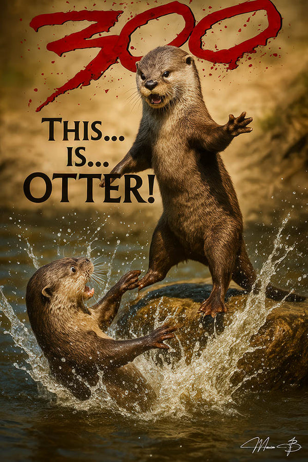 Two otters battling humorously in water artwork titled 300 - This is OTTER