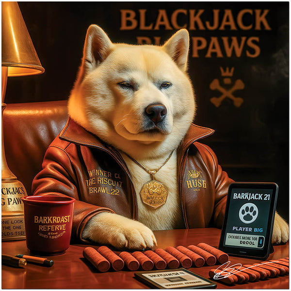 Blackjack Big Paws Akita Dog Casino Gaming Scene Metal Art Print
