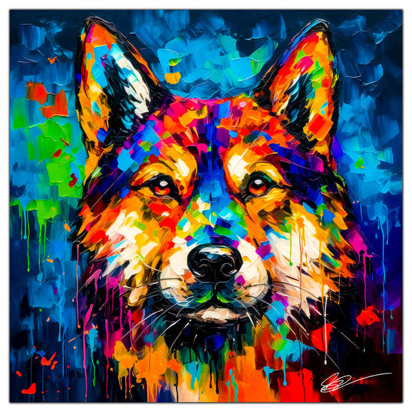 Colorful Akita portrait in modern art style, perfect for home decor.