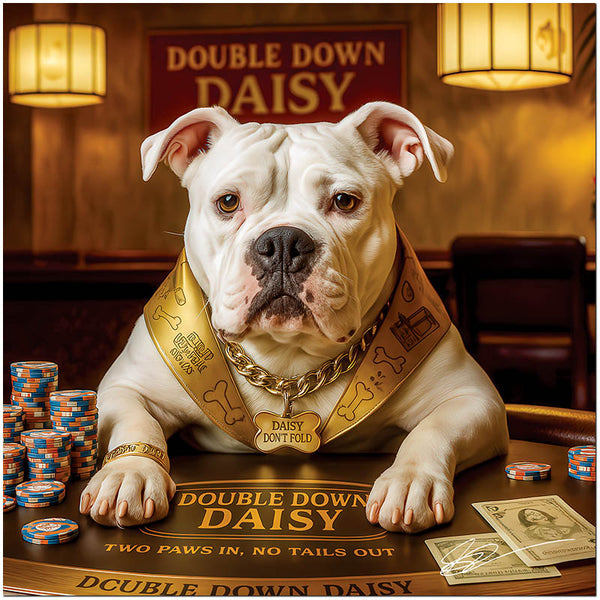 Double Down Daisy American Bulldog Blackjack Casino Scene Metal Art Print