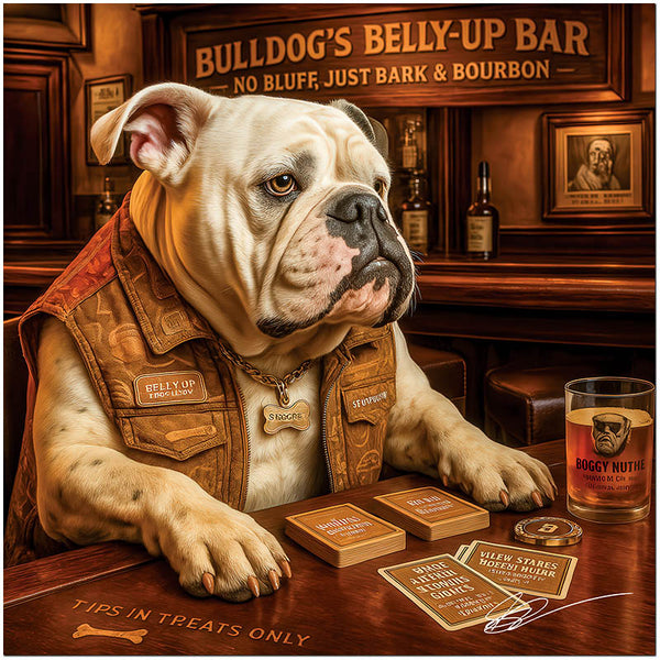 Bulldog's Belly-up Bar American Bulldog Bourbon Lounge Scene Metal Art Print