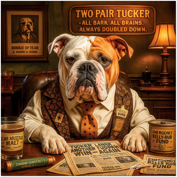 Two Pair Tucker American Bulldog Poker Casino Scene Metal Art Print