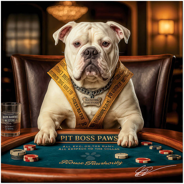 Pit Boss Paws American Bulldog Casino Poker Scene Metal Art Print