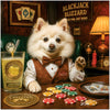 Blackjack Blizzard American Eskimo dog playing blackjack with cocktail and poker chips on ChromaLuxe Metal Print