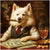 Cigar Chilling Canine American Eskimo dog enjoying cigar and drink in luxury bar scene printed on ChromaLuxe Metal Print