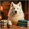 Smoky Snowball American Eskimo dog sitting beside poker chips and books in elegant fireside scene on Metal Print