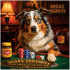 Vegas Vegemite Australian Shepherd Dog Playing Poker with Chips and Dice at Casino Bar