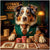 Outback Odds Australian Shepherd Dog Dealing Poker with Chips at Vintage Casino Table