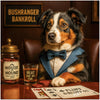 Bushranger Bankroll Australian Shepherd Dog Playing Poker with Whiskey at Elegant Bar Lounge