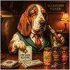Hush Puppy Poker Basset Hound Dog with Snacks, Cigars, and Cards in Vintage Poker Lounge