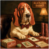 Blackjack Basset Hound Dog Wearing Bowtie Dealing Cards at Vintage Casino Table