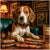 Cigarillo Companion Beagle Dog with Whiskey and Cigars Lounge Scene