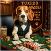 Tuxedo Tail-Wagger Beagle Dog Playing Poker in Luxury Casino Scene
