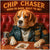 Chip Chaser Beagle Dog in Leather Jacket Playing Poker at Bar Scene
