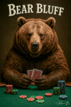Elevate your game room or bar decor with Bear Bluff, a humorous metal print featuring a poker-playing bear, perfect for poker enthusiasts and casual gatherings.