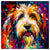 Colorful Bearded Collie portrait in modern art style, perfect for home decor.