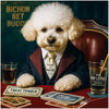 Bichon Bet Buddy Bichon Frise dog playing poker with snout and swagger in luxury casino