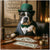 Boston Terrier artwork titled Showbiz Boston on ChromaLuxe Metal, showcasing vintage bar charm.