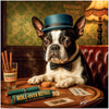Boston Terrier artwork titled Blackjack Bowtie on ChromaLuxe Metal, featuring a vintage blackjack casino scene.