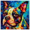 Colorful Boston Terrier portrait in modern art style, perfect for home decor.