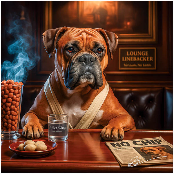 Lounge Linebacker Boxer Dog Relaxing in Bar Scene Metal Art Print