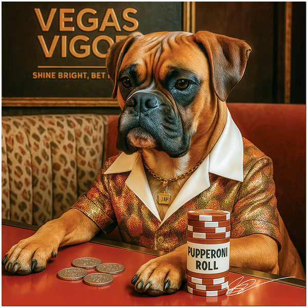 Vegas Vigor Boxer Dog Casino Gambling Scene Metal Art Print