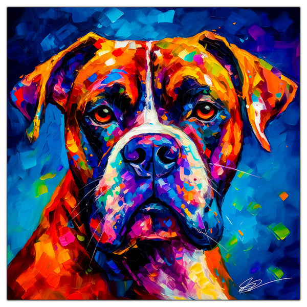 Colorful Boxer portrait in modern art style, perfect for home decor.