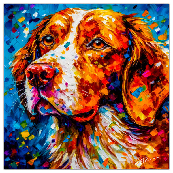 Colorful Brittany portrait in modern art style, perfect for home decor.