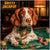 Brittany dog with bowtie playing poker at casino table, humorous art print