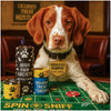 Brittany dog at roulette table with playful poker chips humorous casino art