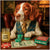 Playful Brittany dog at casino table with chips, cards, and bone broth humorous artwork