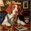 Brittany dog at casino table with chips and drink, canine gambling artwork