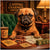 Brussels Griffon dog wearing bowtie at casino table with money and casino chips