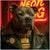 Neon King Cane Corso dog portrait with neon lights, leather jacket, and gold chain
