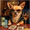 Poker Pint Chihuahua wearing sunglasses and pearls at a poker table with a drink
