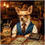 Tiny Texan Holdem Chihuahua dressed as a cowboy playing poker at a bar scene