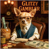 Glitzy Gambler Chihuahua wearing glasses at a casino table