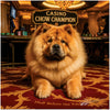 Confident Chow Chow dog ruling the casino floor with fluffy charm