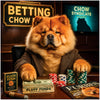 Chow Chow dog as Betting Chow Boss seated at casino betting table humorous canine art scene
