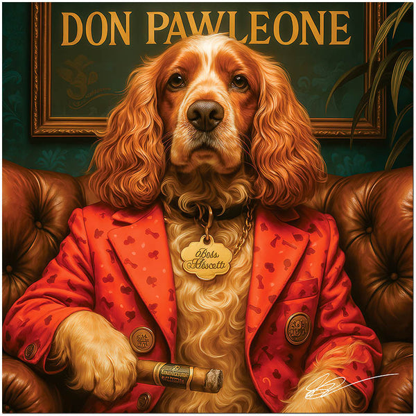 Sophisticated mob boss Cocker Spaniel holding cigar canine artwork metal print