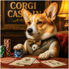 Charming corgi dog dressed in bowtie playing poker at vintage casino table metal print