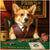 Stylish corgi dog in vest and bowtie playing poker at casino table metal print