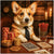 Sophisticated corgi wearing a tie at luxurious casino table with snacks and poker chips metal print