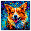Colorful Corgi portrait in modern art style, perfect for home decor.