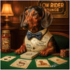 Dachshund in bowtie and vest playing cards in vintage lounge metal print
