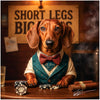 Dachshund in vest and bowtie at poker table with cigars and chips humorous metal wall art