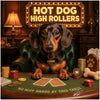 Humorous Dachshund playing poker in casino setting metal wall art