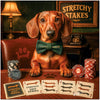 Dachshund playing poker with humorous dog-themed cards and chips metal wall art
