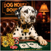 Dalmatian dog seated at poker table with bold poker chips and cards, humorous casino artwork