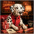 Sophisticated Dalmatian wearing a red tie at an upscale casino table with poker chips and cards